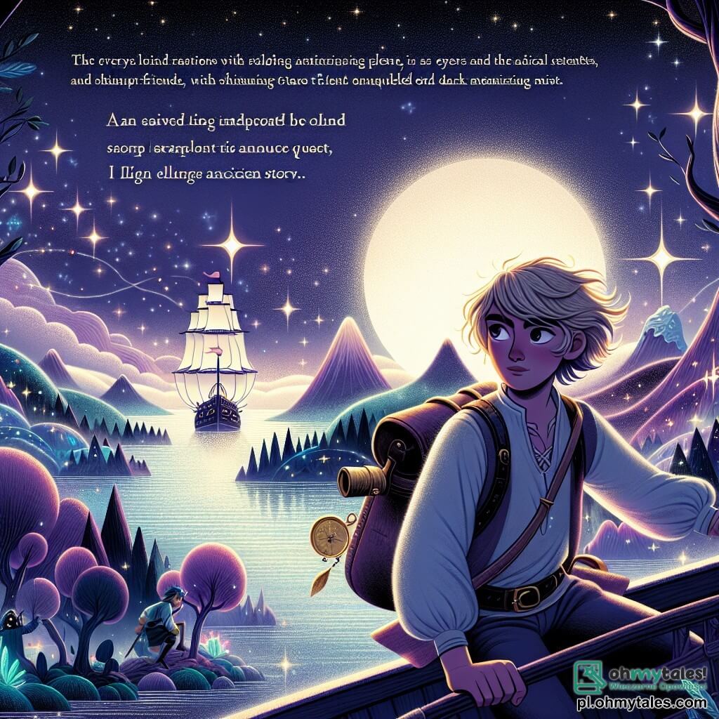 Une illustration destinée aux enfants représentant un jeune homme intrépide aux cheveux ébouriffés et aux yeux pétillants d'étoiles, naviguant à bord d'un vaisseau spatial scintillant comme un bijou dans l'immensité du cosmos, à la recherche d'une mystérieuse planète enveloppée d'une brume sombre et envoûtante, où l'attend une amie courageuse à la chevelure argentée et aux yeux brillants, prête à l'accompagner dans cette quête magique à travers des paysages de montagnes pourpres et de forêts luminescentes, où chaque arbre semble murmurer des secrets anciens et chaque étoile scintillante raconte une histoire oubliée.